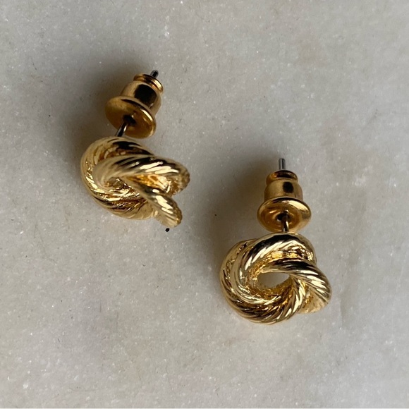 Tiny gold tone rope knot earrings for pierced ears - Picture 16 of 16